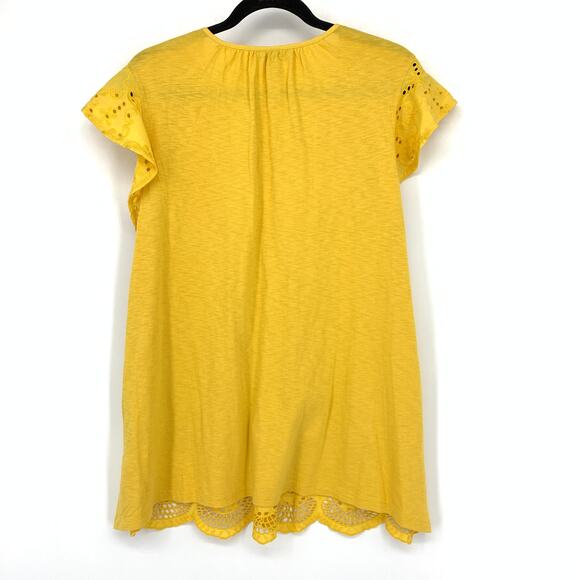 Style & Co Boho Blouse Womens Size XL Yellow Eyelet Detail Tassel Tie Neck - Picture 2 of 6